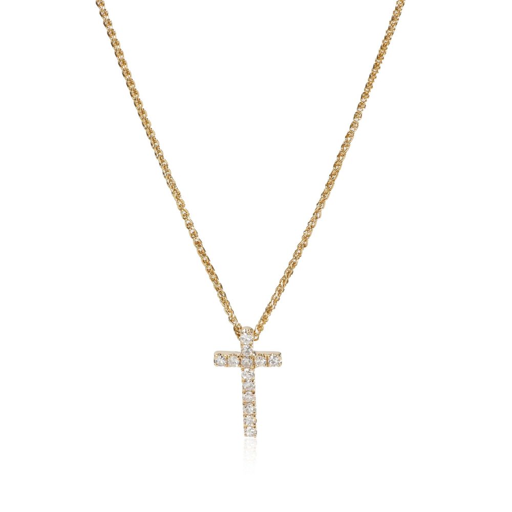 Diamond Cross Pendant Necklace 14K Yellow Gold